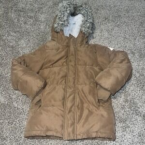 Abercrombie Kids 7/8 Light Brown Jacket, Sherpa Lined Fur Hooded Coat